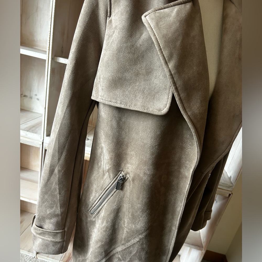 MAGASCHONI Tan Faux Suede Open Front Jacket Size Large - Picture 11 of 14
